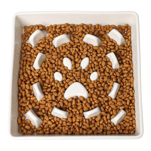 GDCZ Ceramic Dog Slow Feeder Bowls, Square Bowls (White, M-1.8 Cups) - color: White, size: M-1.8 Cups