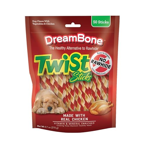 DreamBone Twist Stick Dog Treats Rawhide-Free Real Chicken, 50 Ct (24 Pack) - size: 9.7 Ounce (Pack of 24)