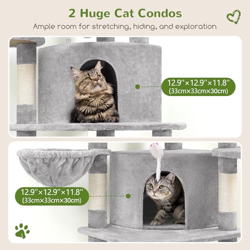 Globlazer 66in Corner Cat Tree Tower for Indoor Large Cat, C66, Light Grey - color: Light Gray, size: 66inch