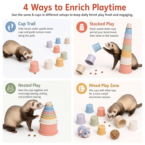 Ferret Enrichment Interactive Foraging Treat Cups, 8pcs Stacking Set