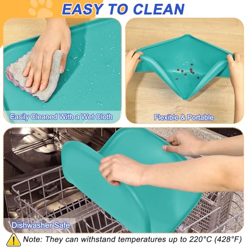 SMILOOL Waterproof Silicone Pet Food Mat with Raised Edge for Dog & Cat - color: Dark Turquoise, size: 24"L x 16"W