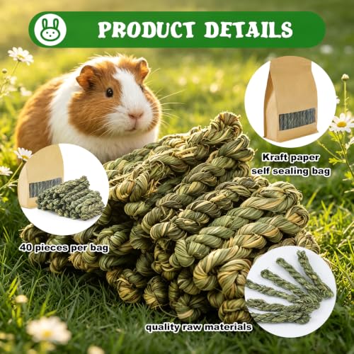 Rabbit Timothy Hay Toy for Bunny Small Animal Treats Natural Grass Stick Chew Toys Snacks Molar Teeth Grinding for Guinea Pigs Chinchillas Hamsters (40pcs) - size: 40pcs