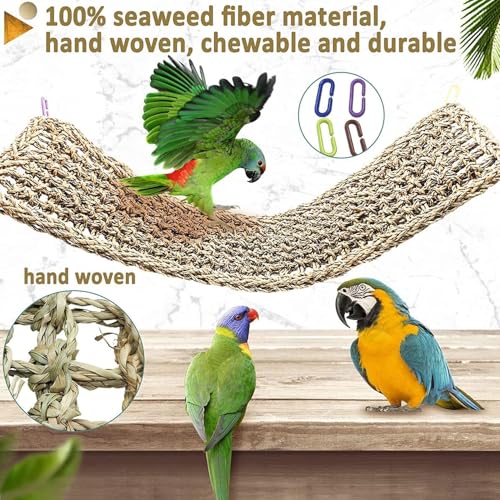 Bird Seagrass Mat 30 x 7 Inch Parrot Natural Seagrass Woven Net Hammock Parakeet Climbing Rope Ladder Mat Chew Toys Cage Accessories for Pigeon Macaw Cockatiel Conure Cockatoo Rat Bearded Dragon - size: 1Pc 30" × 7"