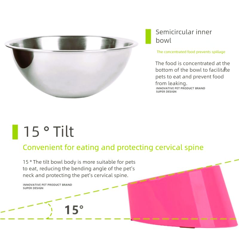 15° Tilted Slow Feeder- Non-Spill & Non-Slip Stainless Steel Dish for Small & Cats - color: Yellow, size: M
