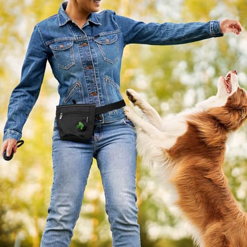 Gobeigo 2 Cup Magnetic Closure Dog Treat Pouch with Training Clicker(Black) - color: A-Black