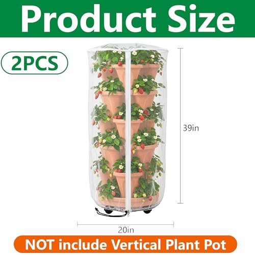 2 Pcs Vertical Plant Pot Insect Netting with Zipper, 39"x20" Stackable Planter Garden Net Cover, 3 to 5 Tier Planter Pot Insect Bird Barrier Protection Mesh for Strawberry Herb Flower Fruit Vegetable - color: 3 to 5 Tier