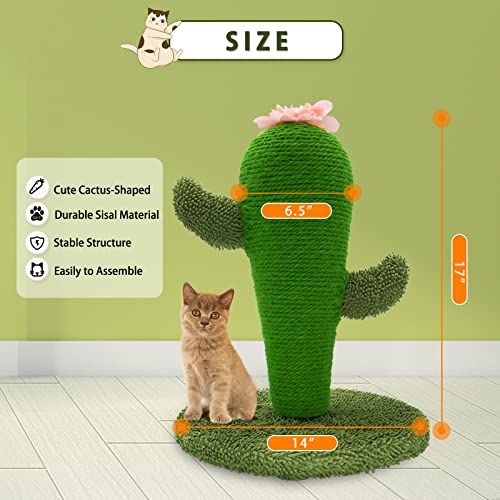 AUSCAT Cat Scratching Post, Cute Cactus Scratching Post, Nature Sisal Cat Scratcher for Indoor Cats and Kittens - color: Cactus