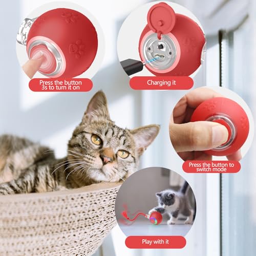 Speed 2.0 Tail Interactive Cat Toys, Rechargeable Ball for Indoor Cats - color: Red