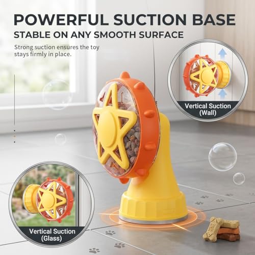 2-in-1 Interactive Cat Toy, Rotating Treat Dispenser with Strong Suction Cup & Teaser Wand, Adjustable Slow Feeder Puzzle Toy for Cats, Boredom Relief & Mental Stimulation Fits Kibble ,Treats (Yellow) - color: Yellow