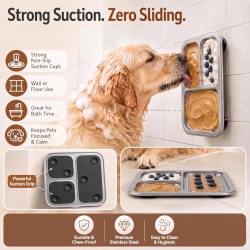 Stainless Steel Lick Mat for Dogs & Cats, Large Non-Slip Slow Feeder Pad with Suction Cups, Chew-Proof Dog Licking Mat for Anxiety Relief, Bathing & Grooming Time - size: 1 Pack