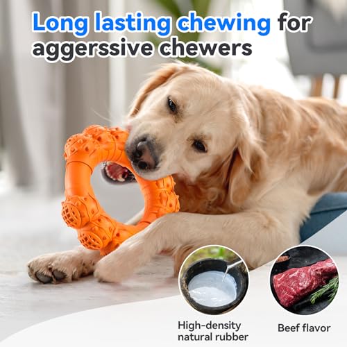 Indestructible Dog Chew Ring Toys for Aggressive Chewers, Super Chewer Toy for Medium Large Dogs, Puppy Teething Rings, Interactive Ring for Boredom,Heavy Duty Dog Teething Toys - color: Orange