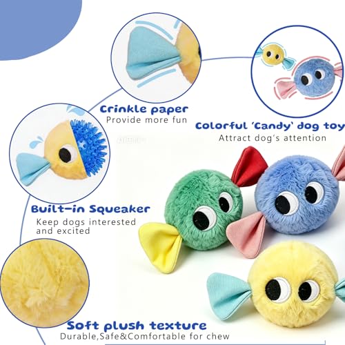 Squeaky Plush Ball Dog Toys for Small Dogs, Mini Breed, 2'' Soft Fuzz Ball - color: Candy Dog Pack