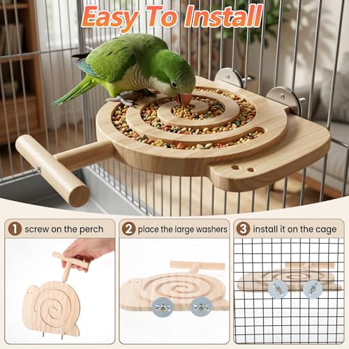 Bird Foraging Toys with Perch Snail Wood Bird Enrichment Toys for Slow Feed