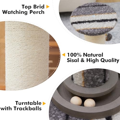 Woochpet Cat Scratching Post 34"Tall Grey Sisal Scratcher Tree With Cat Toy - color: Grey