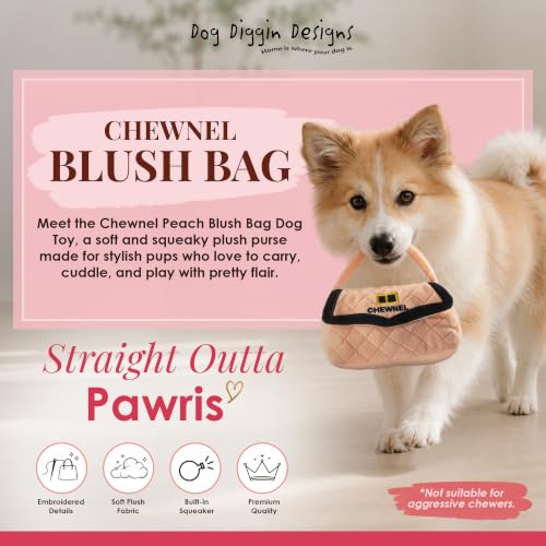 Dog Diggin Designs Chewnel Plush Dog Toy Purse | Luxury-Inspired Parody Designer Handbag with Squeaker, Soft Plush Fashion Dog Toy – Haute Couture Purses & Handbags - color: Pink Purse, size: One Size
