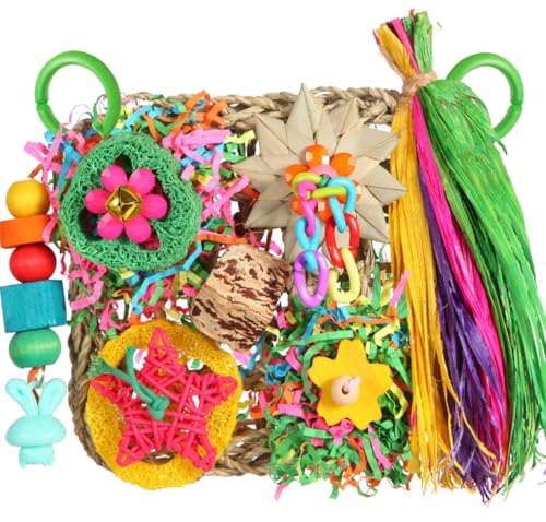 Bird Toys, Parakeet Toys Bird Foraging Toys Grass Mat Climbing Wall for Parakeet,Parrot,Cockatiel,Conure,Lovebird,Budgie Cage Small to Medium Birds (Warm Sun) - color: Warm Sun