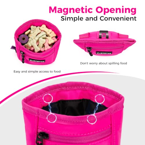 Dog Treat Pouch, Powerful Magnet Closure Device Dog Training Treat Bag Large Capacity Pet Treat Pouch with Poop Bag Dispenser Treat Bag for Dog Training with Metal Waistband Clip (Pink) - color: Pink