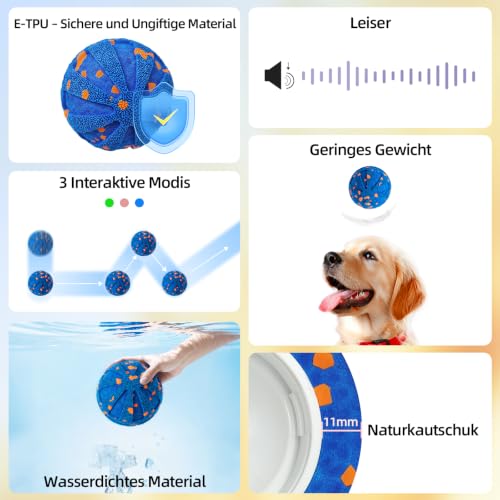 Interactive Dog Toys Ball, 3 Play Modes with Colorful Lights, Automatic Moving, Bouncing, E-TPU Material, Suitable for Large and Medium-Sized Dogs, Used for Boredom Relief and Daily Training
