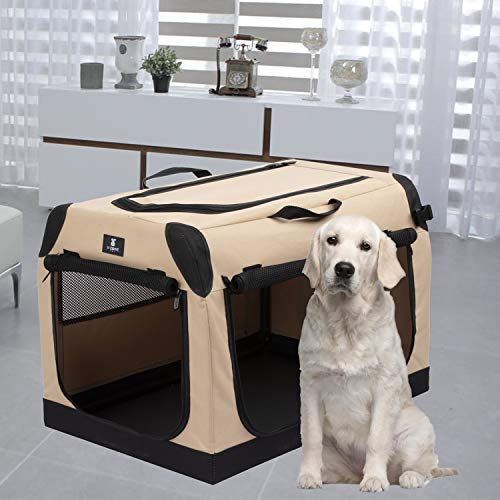 X-ZONE PET 3-Door Portable Soft-Sided Folding Soft Dog Travel Crate Collapsible Pet Kennel,X-Large, 36 x 25 x 25 Inches,Tan - size: 35.0"L x 25.0"W x 25.0"H