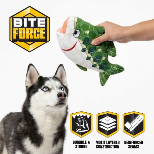 Bite Force Dog Toy - Durable & Strong Plush Fish with Squeaker, Kevlar-Reinforced for Aggressive Chewers. - color: Fish