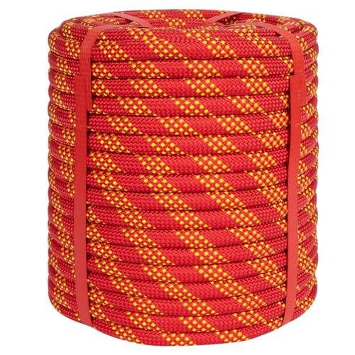 1/2 Inch Static Climbing Rope (150 Ft) - 9000lbs High Strength Arborist Bull Rope for Tree Pulling, Rigging & Rappelling - 48 Strand Polyester Braided Core, Red - size: 1/2in x 150ft, style: Red