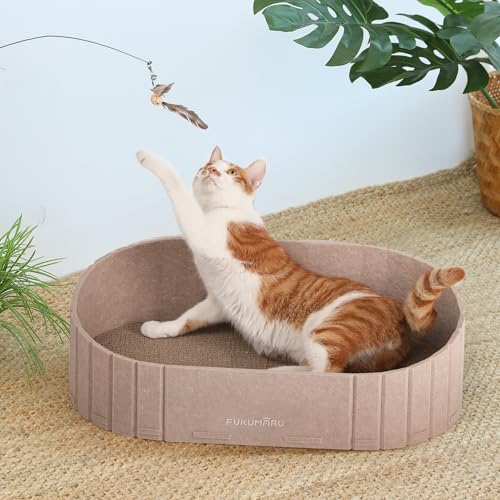 FUKUMARU Cat Scratcher, 24 Inch Sofa Shape Cat Scratching Bed Couch Indoor - color: Beige