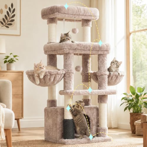 Hey-brother Cat Tree Tower with Extra Large Platform, Big Condo, MPJ070MU - color: Muchroom, size: 51.1 inches