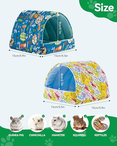 2 Pack Hamster Hideout Bed, Washable Small Animal House Bed Hamster House - color: Green+Yellow, size: 6*6in