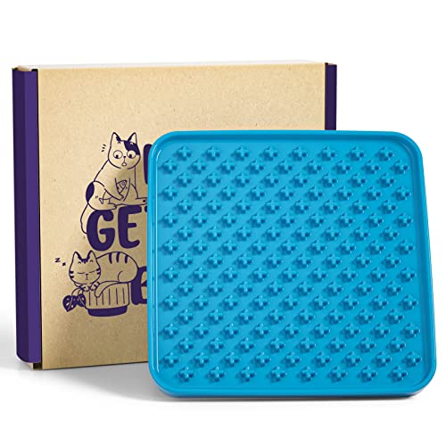 LE TAUCI PET Slow Feeder Dog Bowl, 7.5 Inch Lick Mat for Medium and Large Breed, Anxiety Relief Licking Mat, Puzzle Feeder for Peanut Butter, Treats, Pet Enrichment Toys, Cross Blue