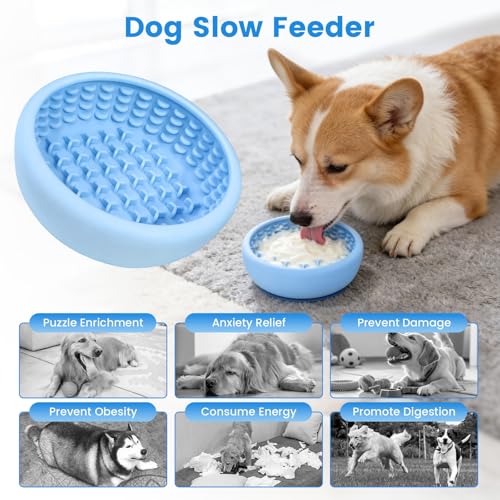 Dog Lick Bowl,Freezeable Anxiety Relief Non-Slip Silicone Treat Bowl,Durable Anti-Choking Long-Lasting Enrichment Slow Feeder Licking Mat for Mediuml Large Breed, BPA Free Silicone Dishwasher Safe - color: light blue, size: L