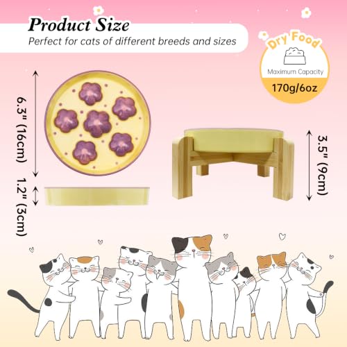 Elevated Ceramic Slow Feeder Cat Bowl with Anti-Slip Bamboo Stand - color: Light Purple