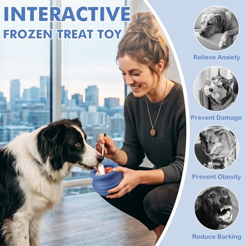 Treat Dispensing Dog Toy, Long-Lasting Interactive Puzzle Toys for Dogs, Stuffable Dog Enrichment Frozen Lick Treat Toy for Boredom, BPA Free Silicone Fetch Catch Chew Toy (Dark Blue,M) - color: Dark blue, size: M