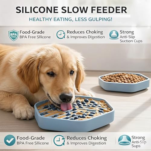 Silicone Slow Feeder Bowl for Dogs & Cats, Puzzle Lick Mat Design, Anti-Slip Suction Base, Helps Slow Eating & Enrichment, Easy to Clean, BPA-Free - color: Blush Pink