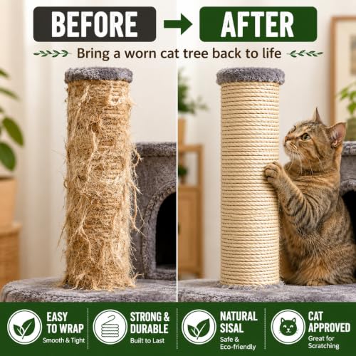 Sisal Rope for Cat Tree 5/32 Inch x 165 ft Scratcher Twine - size: 5/32" × 165FT
