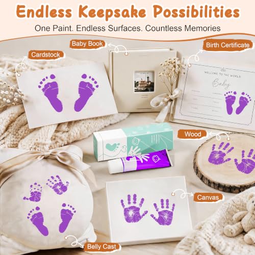 Baby Hand and Footprint Paint with Sponge Head, 2.54 fl oz, Non-Toxic & Acid-Free, Washable Baby Safe Paint for Newborn Keepsakes, Dog Nose & Paw Prints, Ideal New Mom Gift - Purple - color: Purple