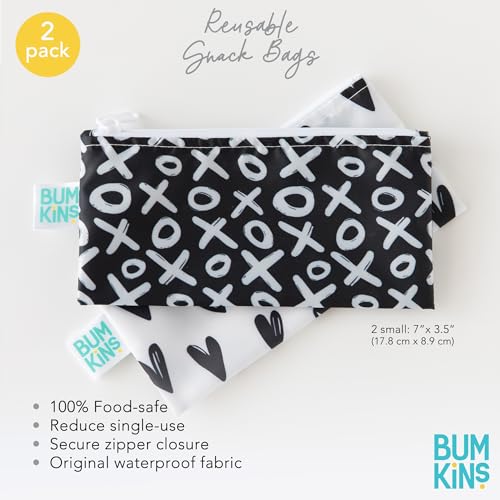 Bumkins Reusable Snack Bags, for Kids School Lunch and for Adults Portion, Washable Fabric, Waterproof Cloth Zip Bag, Supplies Travel Pouch, Food-Safe, 2-pk Hearts and XOXO - color: A1 XOXO & Hearts-Sm