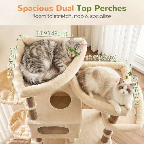 Globlazer 81in Multi-Level Larger Cat Tree Tower Condo Indoor Furniture Activity Center with Oversized Plush Cat Bed/Baskets/Full-Sisal Scratching Posts and Hammock/S81/Beige - color: Beige, size: 81 Inch