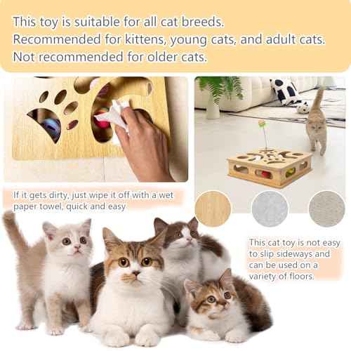 Interactive Wooden Cat Puzzle Toy Box Indoor Hunting Play Toy to Stimulate Your Cat’s Energy and Instincts (Burlywood) - color: Burlywood