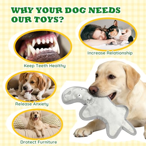 No Stuffing Dog Toys, Tough Durable Plush Chew Toy for Boredom and Teething, Squeaky Dog Toys for Small Medium Large Dogs to Keep Them Busy (5 Pack)