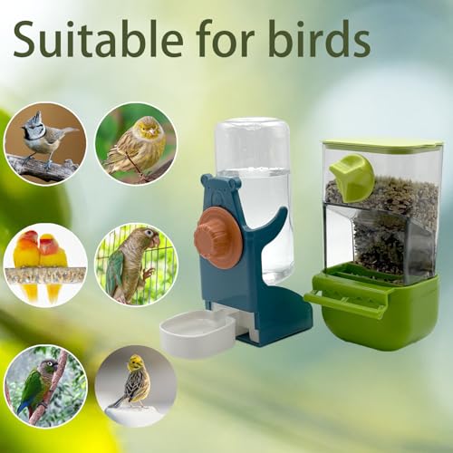 Automatic Bird Feeder for Cage No Mess Bird Feeder Water Dispenser Set - color: Green + Blue