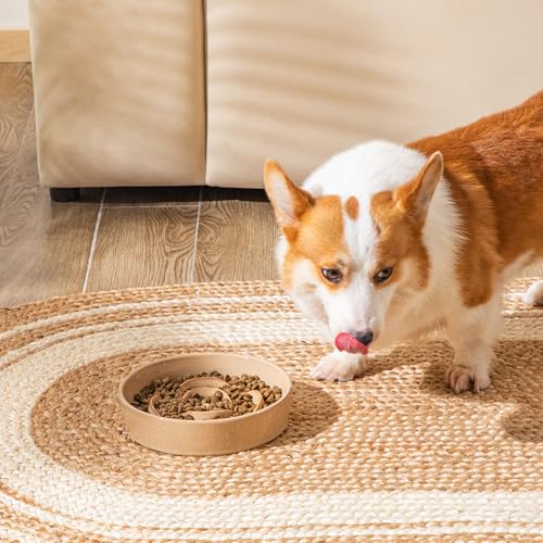 vancasso Ceramic Slow Feeder Dog Bowl, 1.5 Cup Puzzle Dish for Medium Breed - color: Khaki, size: M - 1.5 Cups