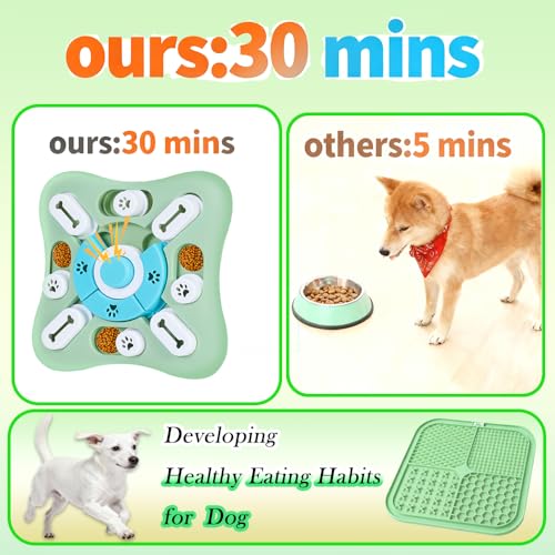 4-Piece Dog Puzzle Toy Set with Lick Mat and Slow Feeder - color: Green