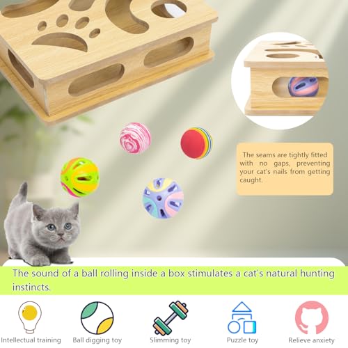 Interactive Wooden Cat Puzzle Toy Box Indoor Hunting Play Toy to Stimulate Your Cat’s Energy and Instincts (Burlywood) - color: Burlywood