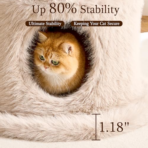 HITTITE Natural Wood Cat Tree Tower with Scratching Post, 53.5 Inches Tall Modern Cat Tower with Cozy Bed and Condo, Luxury Real Branch Cat Tree for Indoor Cats Large Adult, Khaki. - color: 53"-Khaki