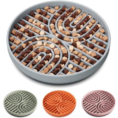 Slow Feeder Dog Bowls, Silicone Slow Feeder for Dogs & Puppies, Dog Puzzle Bowl with Suction Cup for Anxiety Relief, Slow Eating, Dishwasher Fit, for All Breed, Grey - color: MIST