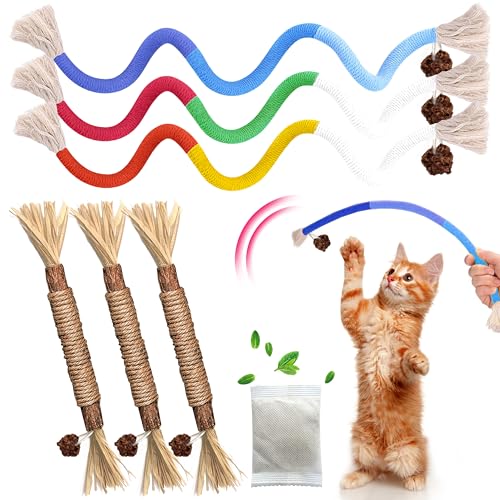 Silvervine Sticks Cat Chew Toys for Indoor Cats Dental Care Teeth Cleaning, Natural Kitten & Cat Teething Toys for Health, Catnip Toys Cat Chew Rope Suitable for All Breeds of Aggressive Chewers Cat - size: 3Pcs Chew Rope+3Pcs Silvervine Sticks
