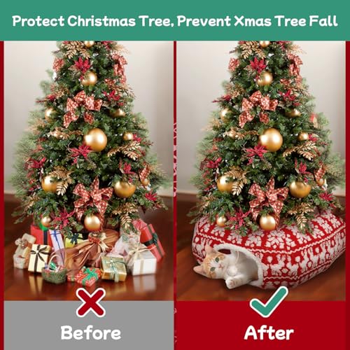 Cat Tunnel Christmas Tree Skirt, Multifunctional Christmas Tree Protector Washable Indoor Cat Donut Cave Bed with Interactive Toys Kitty Hideout Tubes for Small Animal,32"×10", (Plush, Reindeer) - color: Plush, Reindeer