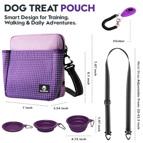 Dog Treat Pouch for Training, Magnetic Dog Walking Bag and Fanny Pack - color: Purple