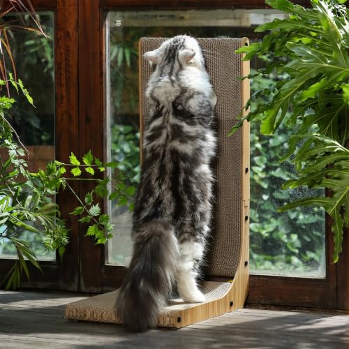 FUKUMARU Cat Scratcher, 26.8 Inch L Shaped Cat Scratch Pad for Indoor Cats - size: 1 Pack 26.8 in Wood Color