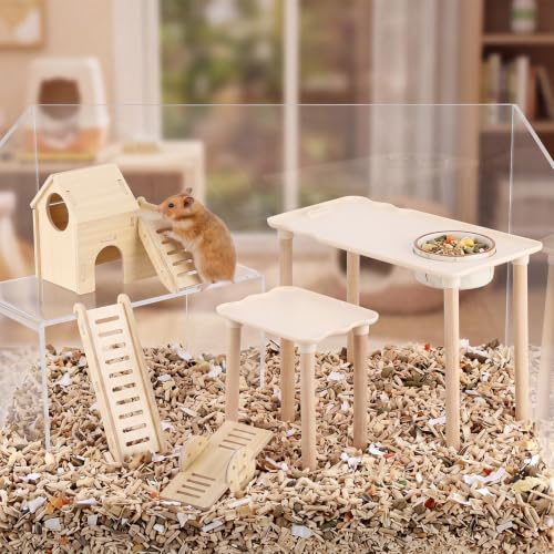 Novabright 5 Pcs Hamster Platform Playground Set, Wooden Hamster Hiding House Cage Accessories with Multi-Functional Platform, Seesaw, Ladder and Slide for Dwarf Syrian Hamsters, Gerbils, Mice